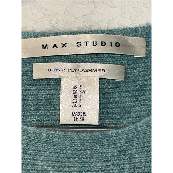 Max Studio Cashmere Sweater Womens Small Turquoise Round Hem Quiet Luxury - Picture 2 of 8
